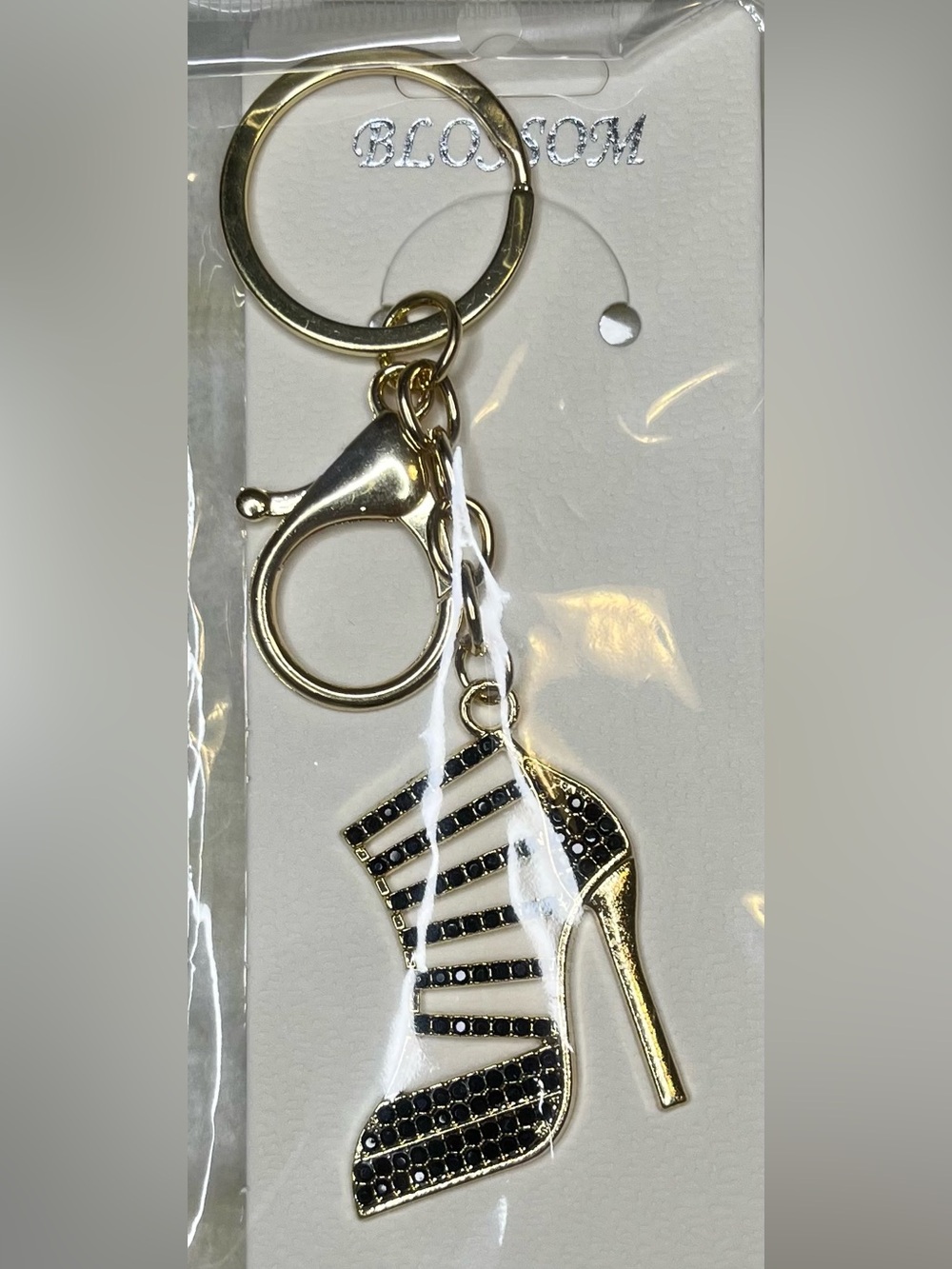 Gold High Heel Keychain Bag Charm with Black Accents